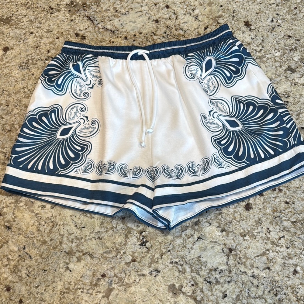 Luxxel Blue and White Shorts with Bold Pattern